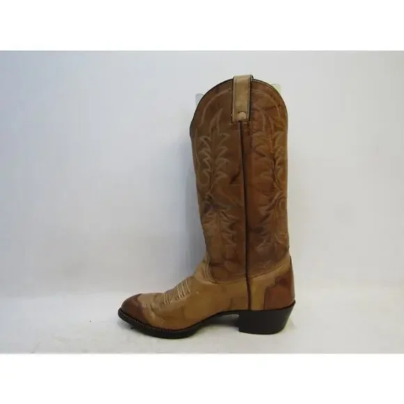 Imperial Mens Sz 8 D Marbled Brown Leather Cap Toe Cowboy Boots